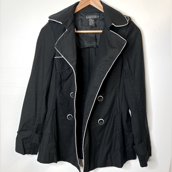 Rampage Black Tipped Short Trench Coat, S - Picture 2 of 6